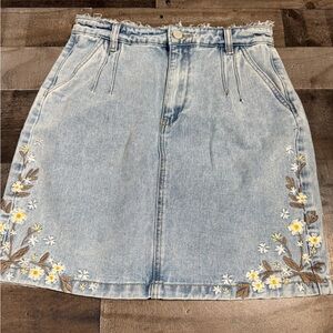 DRIFTWOOD Bambi Denim Skirt with Floral‎ Embroidery- 28